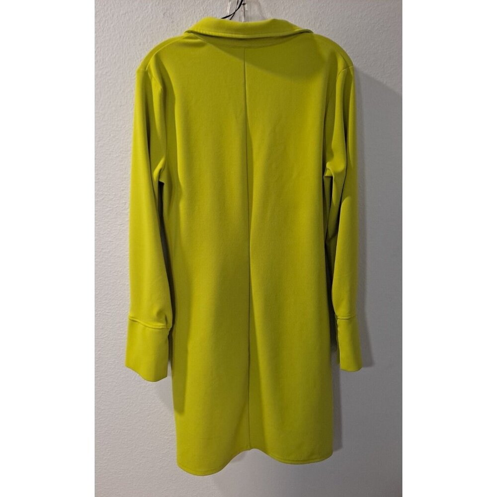 HM Women's Lime Green Button V-Neck Collar Long Sleeve Ruffled Mini Dress, Large